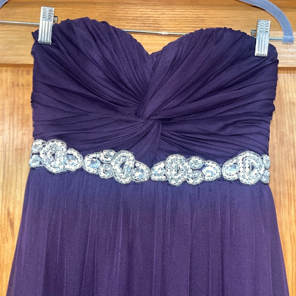 Purple bridesmaid gown strapless